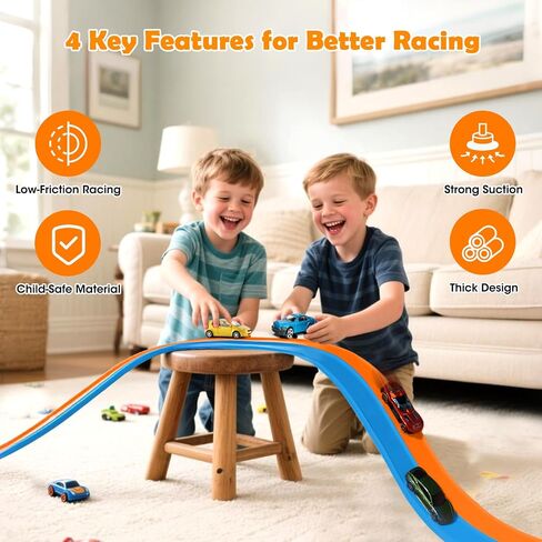 15 Ft Flexible Race Track for Kids 3+, Certified Safe Flex Race Car Ramp with Two 1/64 Diecast Cars — Starter Set, Portable Roll-Up Racetrack with Strong Suction Cups, Great Gift for Boys Girls in Saudi Arabia