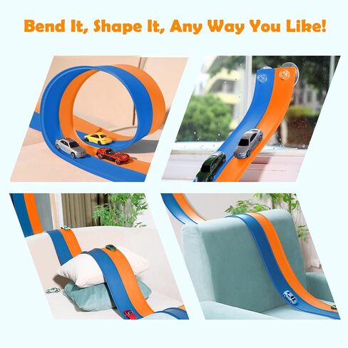 15 Ft Flexible Race Track for Kids 3+, Certified Safe Flex Race Car Ramp with Two 1/64 Diecast Cars — Starter Set, Portable Roll-Up Racetrack with Strong Suction Cups, Great Gift for Boys Girls in Saudi Arabia