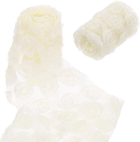 uxcell 2PCS Lace Trim Ribbon, 2.36 inch - 1 Yard 3D Rose Floral Embroidery Ribbons Edge Trimming for Sewing, Wedding Dress, DIY Crafts, Decoration Accessories, Pink Rose in Kuwait