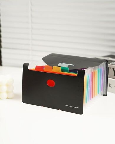 Stand Receipt Organizer Folder - 13 Pockets Expanding Accordion File for Coupons, Tickets, Bills, and Business Cards, Desk Storage with Labels (Black) in Saudi Arabia
