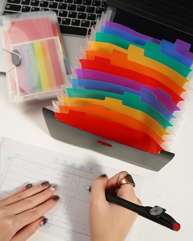 Stand Receipt Organizer Folder - 13 Pockets Expanding Accordion File for Coupons, Tickets, Bills, and Business Cards, Desk Storage with Labels (Black) in Saudi Arabia