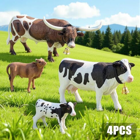 4 قطع من تماثيل حيوانات المزرعة ذات القرون الطويلة من الأبقار والثيران للأطفال، أشكال حيوانات مزرعة البقر البلاستيكية للأولاد والبنات تشمل هولشتاين الأبيض وتكساس لونجهورن وعجلين، أغطية الكعكة هدايا الحفلات in Kuwait