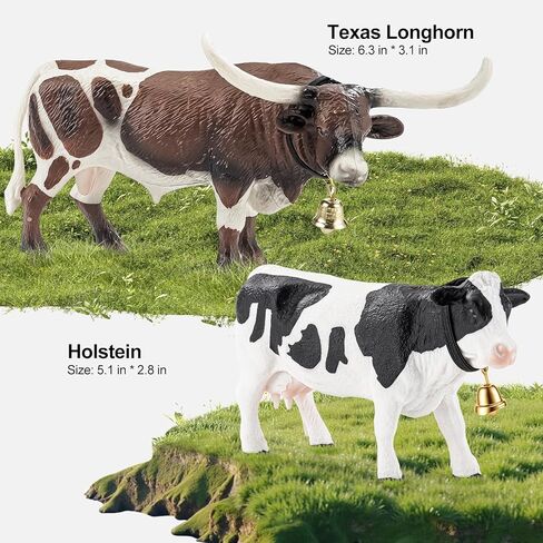 4 قطع من تماثيل حيوانات المزرعة ذات القرون الطويلة من الأبقار والثيران للأطفال، أشكال حيوانات مزرعة البقر البلاستيكية للأولاد والبنات تشمل هولشتاين الأبيض وتكساس لونجهورن وعجلين، أغطية الكعكة هدايا الحفلات in Kuwait