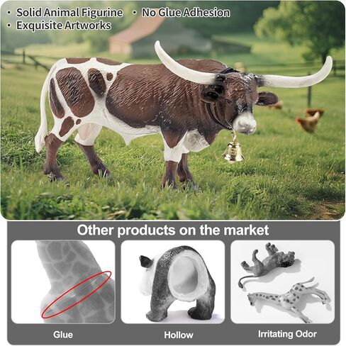 4 قطع من تماثيل حيوانات المزرعة ذات القرون الطويلة من الأبقار والثيران للأطفال، أشكال حيوانات مزرعة البقر البلاستيكية للأولاد والبنات تشمل هولشتاين الأبيض وتكساس لونجهورن وعجلين، أغطية الكعكة هدايا الحفلات in Kuwait