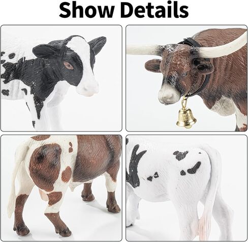 4 قطع من تماثيل حيوانات المزرعة ذات القرون الطويلة من الأبقار والثيران للأطفال، أشكال حيوانات مزرعة البقر البلاستيكية للأولاد والبنات تشمل هولشتاين الأبيض وتكساس لونجهورن وعجلين، أغطية الكعكة هدايا الحفلات in Kuwait