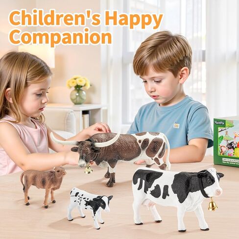 4 قطع من تماثيل حيوانات المزرعة ذات القرون الطويلة من الأبقار والثيران للأطفال، أشكال حيوانات مزرعة البقر البلاستيكية للأولاد والبنات تشمل هولشتاين الأبيض وتكساس لونجهورن وعجلين، أغطية الكعكة هدايا الحفلات in Kuwait