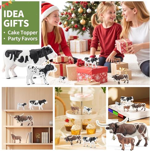4 قطع من تماثيل حيوانات المزرعة ذات القرون الطويلة من الأبقار والثيران للأطفال، أشكال حيوانات مزرعة البقر البلاستيكية للأولاد والبنات تشمل هولشتاين الأبيض وتكساس لونجهورن وعجلين، أغطية الكعكة هدايا الحفلات in Kuwait