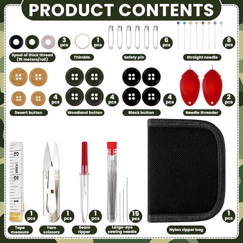 Suncalla Military Survival Sewing Kit Tactical with Buttons Durable Nylon Portable Small Sewing Kit for Men Women Complete Thread Needle Repair Tools for Travel Field Emergency(Black,1) in Saudi Arabia