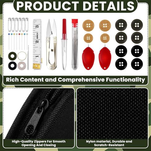 Suncalla Military Survival Sewing Kit Tactical with Buttons Durable Nylon Portable Small Sewing Kit for Men Women Complete Thread Needle Repair Tools for Travel Field Emergency(Black,1) in Saudi Arabia