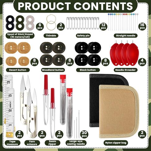 Suncalla Military Survival Sewing Kit Tactical with Buttons Durable Nylon Portable Small Sewing Kit for Men Women Complete Thread Needle Repair Tools for Travel Field Emergency(Black,1) in Saudi Arabia