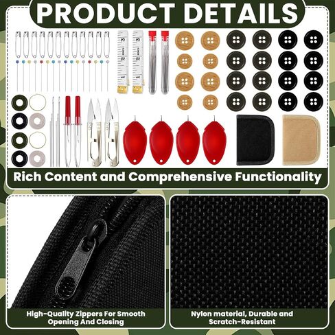 Suncalla Military Survival Sewing Kit Tactical with Buttons Durable Nylon Portable Small Sewing Kit for Men Women Complete Thread Needle Repair Tools for Travel Field Emergency(Black,1) in Saudi Arabia