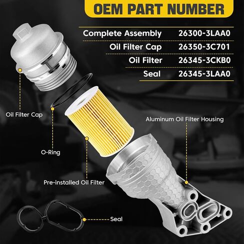 26300-3LAA0 ترقية غطاء فلتر زيت الألومنيوم بالكامل متوافق مع Hyundai 14-16 Genesis 17-20 Genesis G80 20-23 Palisade Kia 17-20 Cadenza 19-20 Sorento 19-21 Sedona 20-24 Telluride OE # 263003LAA0 in Saudi Arabia