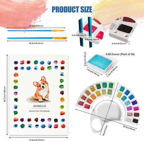 Watercolor Workbook, Water Coloring Book with 13 Pages 300GSM Paper, 26 Colors Watercolor Paint Set with Brush & Storage Bag, Beginner-Friendly Coloring Book for Adults - Animal Theme Art Kit in Saudi Arabia