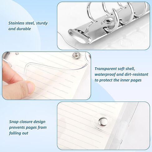 3 Pack A6 Transparent 6 Ring Binder Covers,Soft PVC Refillable Notebook Protectors with Snap Button Closure,Clear Binder Folders for Planner,Office,School,Travel,Budget Organizing in Saudi Arabia