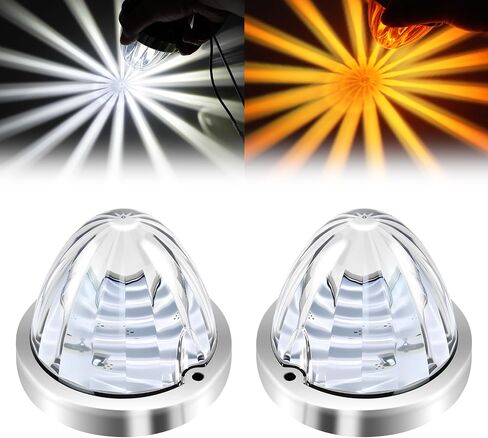 2Pcs Dual Color Amber/White Watermelon Lights Amber Turn Signal Marker to White Auxiliary Interior Dome Lights Lamps for Semi Truck, w/Reflector Flush Mount Clear Lens Stainless Bezel in Saudi Arabia