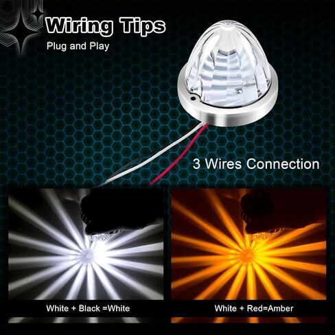 2Pcs Dual Color Amber/White Watermelon Lights Amber Turn Signal Marker to White Auxiliary Interior Dome Lights Lamps for Semi Truck, w/Reflector Flush Mount Clear Lens Stainless Bezel in Saudi Arabia