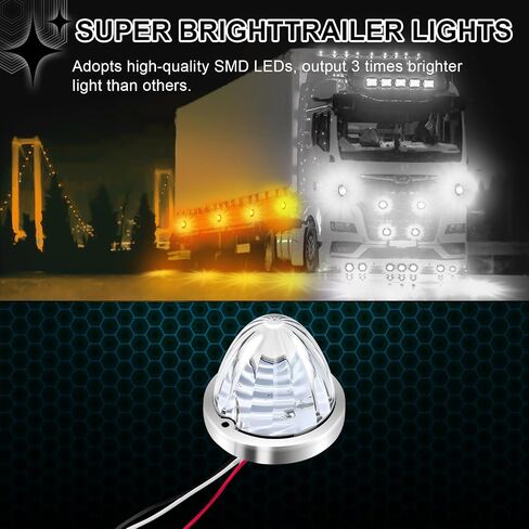 2Pcs Dual Color Amber/White Watermelon Lights Amber Turn Signal Marker to White Auxiliary Interior Dome Lights Lamps for Semi Truck, w/Reflector Flush Mount Clear Lens Stainless Bezel in Saudi Arabia