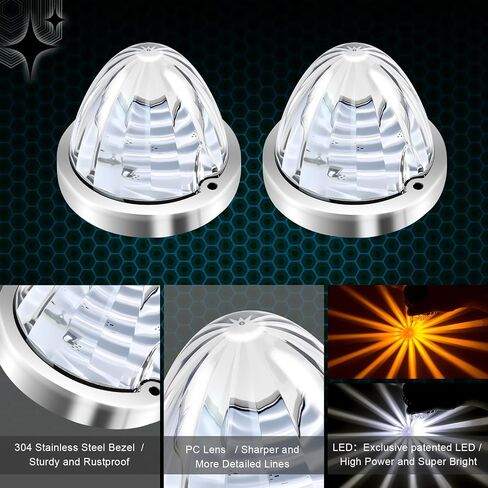 2Pcs Dual Color Amber/White Watermelon Lights Amber Turn Signal Marker to White Auxiliary Interior Dome Lights Lamps for Semi Truck, w/Reflector Flush Mount Clear Lens Stainless Bezel in Saudi Arabia