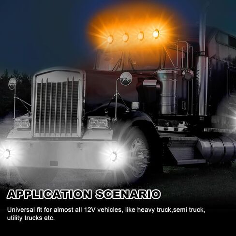 2Pcs Dual Color Amber/White Watermelon Lights Amber Turn Signal Marker to White Auxiliary Interior Dome Lights Lamps for Semi Truck, w/Reflector Flush Mount Clear Lens Stainless Bezel in Saudi Arabia