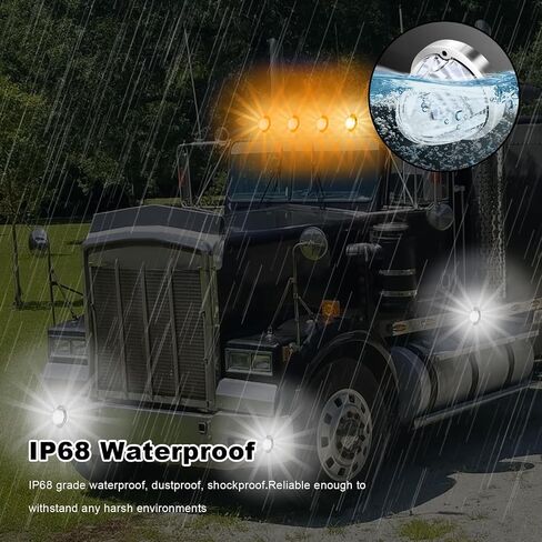 2Pcs Dual Color Amber/White Watermelon Lights Amber Turn Signal Marker to White Auxiliary Interior Dome Lights Lamps for Semi Truck, w/Reflector Flush Mount Clear Lens Stainless Bezel in Saudi Arabia