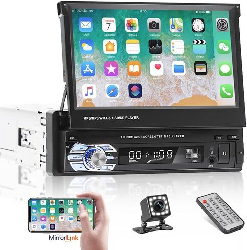 Single Din Car Stereo Apple Carplay and Android Auto 1 Din 7 inch Flip Out Touchscreen Car Radio with Bluetooth and Mic in Kuwait