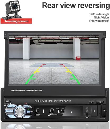 Single Din Car Stereo Apple Carplay and Android Auto 1 Din 7 inch Flip Out Touchscreen Car Radio with Bluetooth and Mic in Kuwait