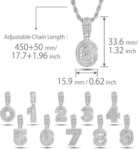 MiniJewelry Lucky Number Pendant Necklaces 0, 1, 2, 3, 4, 5, 6, 7, 8, 9 Women Family Birthday Mum Daughter Silver Tone Crystal Clear Cubic Zirconia in Saudi Arabia