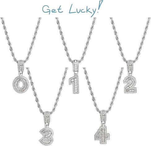 MiniJewelry Lucky Number Pendant Necklaces 0, 1, 2, 3, 4, 5, 6, 7, 8, 9 Women Family Birthday Mum Daughter Silver Tone Crystal Clear Cubic Zirconia in Saudi Arabia