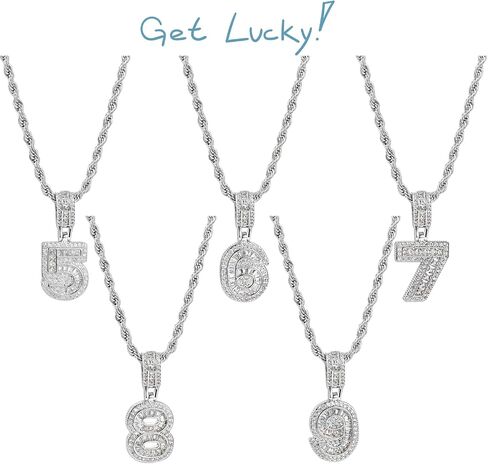 MiniJewelry Lucky Number Pendant Necklaces 0, 1, 2, 3, 4, 5, 6, 7, 8, 9 Women Family Birthday Mum Daughter Silver Tone Crystal Clear Cubic Zirconia in Saudi Arabia