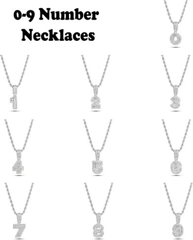 MiniJewelry Lucky Number Pendant Necklaces 0, 1, 2, 3, 4, 5, 6, 7, 8, 9 Women Family Birthday Mum Daughter Silver Tone Crystal Clear Cubic Zirconia in Saudi Arabia