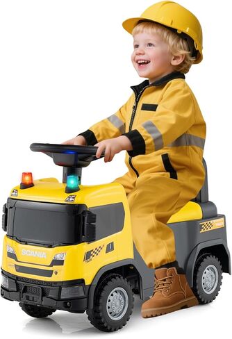 Costzon Ride On Push Car، شاحنة إطفاء سكانيا مرخصة للأطفال الصغار مع صفارات الإنذار، القرن، الموسيقى، الأضواء، تخزين تحت المقعد، سيارة منزلقة من القدم إلى الأرض، ألعاب ركوب للأطفال للأولاد والبنات بعمر 18 شهرًا فما فوق in Kuwait