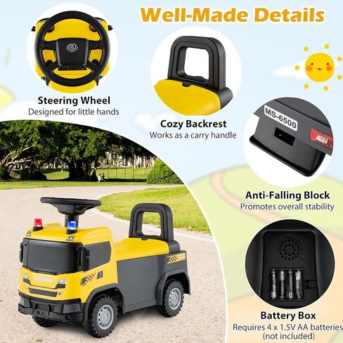 Costzon Ride On Push Car، شاحنة إطفاء سكانيا مرخصة للأطفال الصغار مع صفارات الإنذار، القرن، الموسيقى، الأضواء، تخزين تحت المقعد، سيارة منزلقة من القدم إلى الأرض، ألعاب ركوب للأطفال للأولاد والبنات بعمر 18 شهرًا فما فوق in Kuwait