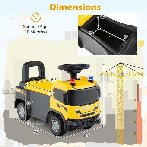Costzon Ride On Push Car، شاحنة إطفاء سكانيا مرخصة للأطفال الصغار مع صفارات الإنذار، القرن، الموسيقى، الأضواء، تخزين تحت المقعد، سيارة منزلقة من القدم إلى الأرض، ألعاب ركوب للأطفال للأولاد والبنات بعمر 18 شهرًا فما فوق in Kuwait
