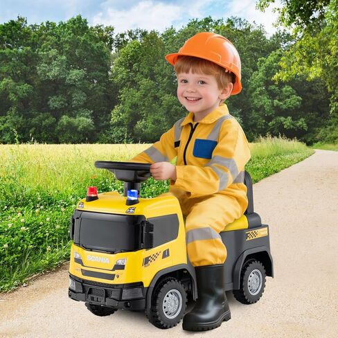 Costzon Ride On Push Car، شاحنة إطفاء سكانيا مرخصة للأطفال الصغار مع صفارات الإنذار، القرن، الموسيقى، الأضواء، تخزين تحت المقعد، سيارة منزلقة من القدم إلى الأرض، ألعاب ركوب للأطفال للأولاد والبنات بعمر 18 شهرًا فما فوق in Kuwait