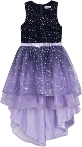 Speechless Girls' Sleeveless Maxi High Low Lace and Tulle Party Dress, Navy/Blush, 12 in Saudi Arabia