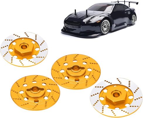 RC Car Brake Disc Set, Aluminum Alloy Wheel Hex Hub Brake Disc with M4 Lock Nuts, 32mm Lightweight Anodized Brake Disc for RC Road Racing, Compatible with D4 D5 XIS and TAMIYA TT01 (Gold) in Saudi Arabia