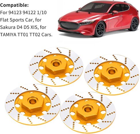 RC Car Brake Disc Set, Aluminum Alloy Wheel Hex Hub Brake Disc with M4 Lock Nuts, 32mm Lightweight Anodized Brake Disc for RC Road Racing, Compatible with D4 D5 XIS and TAMIYA TT01 (Gold) in Saudi Arabia