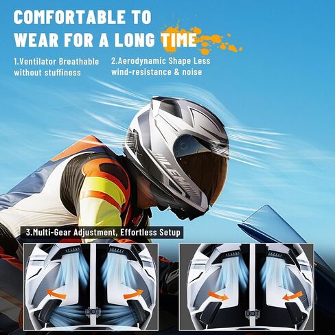 LEM Motorcycle Helmets Full Face, Helmets for Men DOT Certified, PINLOCK & DVS Dual Vision, Motorcycle Street Bike Helmet for Adults Fiberglass Shell Bluetooth Ready for Cruiser(Rally Navy, Size XL) in Saudi Arabia