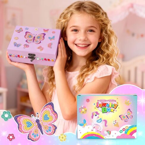 الفنون والحرف اليدوية للفتيات من سن 6 إلى 12 عامًا من PinkSheep، صندوق مجوهرات على شكل فراشة للفتيات، صندوق تذكار الكنز DIY مع قلادة وسوار يجعلها مجموعة هدية in Kuwait