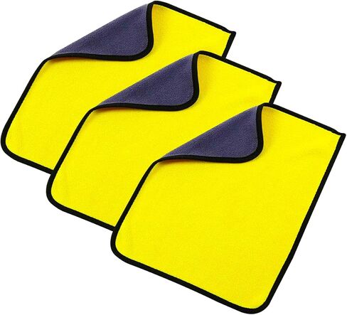 3PCS Microfiber Car Drying Towel, 15 x 15 Inch Absorbent Microfiber Cleaning Cloth with Hang Loop, Soft Reusable No Lint Wash Cloths, Car Detailing Kit for Home, Vehicle (Grey/Yellow) in Saudi Arabia