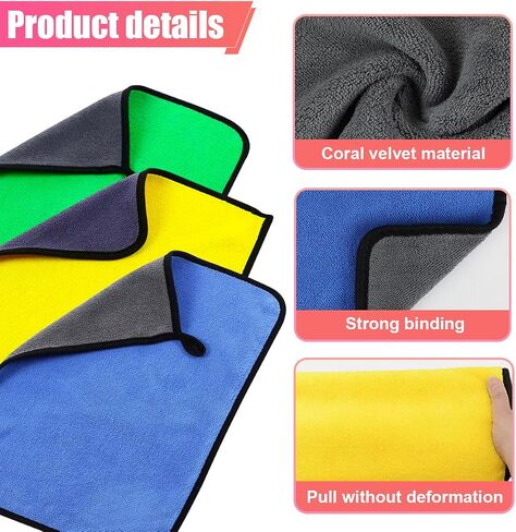 3PCS Microfiber Car Drying Towel, 15 x 15 Inch Absorbent Microfiber Cleaning Cloth with Hang Loop, Soft Reusable No Lint Wash Cloths, Car Detailing Kit for Home, Vehicle (Grey/Yellow) in Saudi Arabia