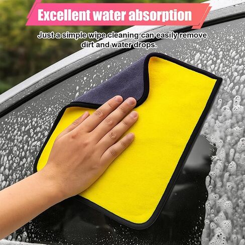 3PCS Microfiber Car Drying Towel, 15 x 15 Inch Absorbent Microfiber Cleaning Cloth with Hang Loop, Soft Reusable No Lint Wash Cloths, Car Detailing Kit for Home, Vehicle (Grey/Yellow) in Saudi Arabia