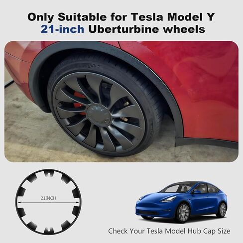 21 Inch Wheel Rim Protector Hubcaps for Tesla Model Y 2020-2024 Induction Wheels Rim Cover Tire Trim Rings Model Y Accessories(Matte Black) in Saudi Arabia