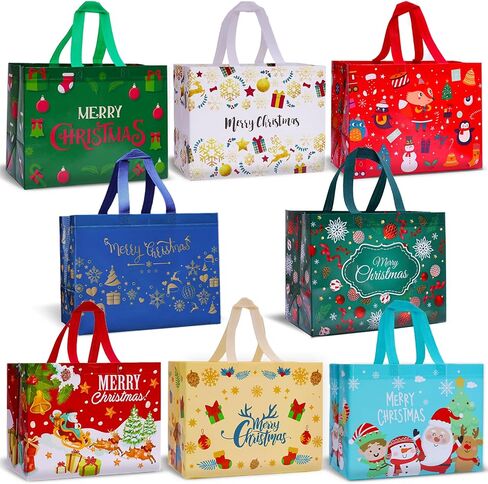 MGparty 8 Pack Large Christmas Gift Bags Reusable Non-Woven Tote Bags for Gifts Xmas New Year Holiday Shopping, 12.6" x 9.8" x 6.7" in Saudi Arabia
