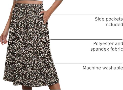 Flowy Skirt Midi Length Elastic High Waist A-Line Skirt with Pockets Bohemia for Women 2024 Trendy(S-2XL) in Saudi Arabia