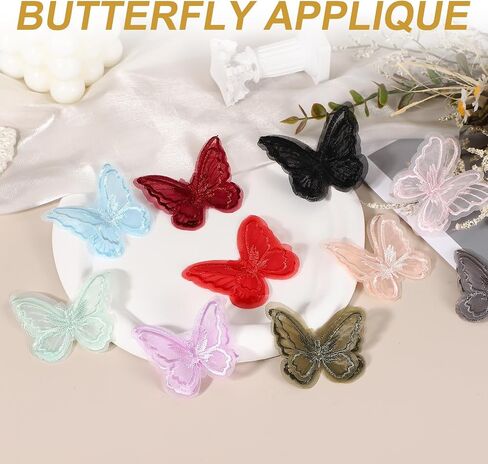 2" Butterfly Applique, 20 Pcs Butterfly Patches Fabric Butterflies 2-Layer Organza Lace Trim Embroidery, Best for Hair Decorative/Wedding Dress/Sewing DIY Craft, Red in Saudi Arabia