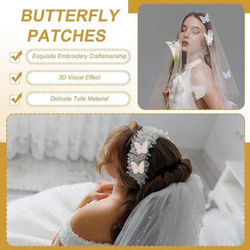 2" Butterfly Applique, 20 Pcs Butterfly Patches Fabric Butterflies 2-Layer Organza Lace Trim Embroidery, Best for Hair Decorative/Wedding Dress/Sewing DIY Craft, Red in Saudi Arabia
