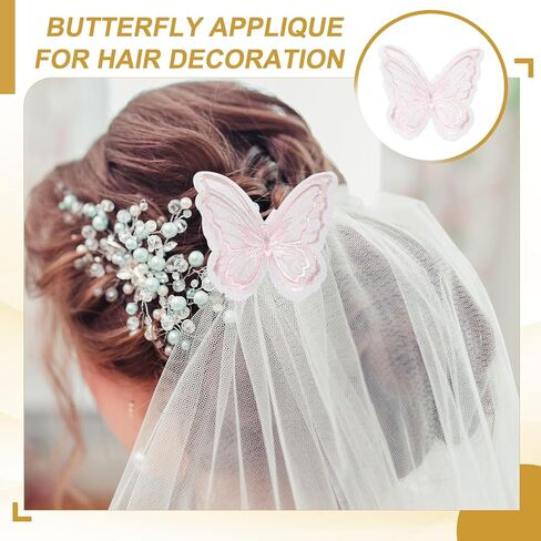 2" Butterfly Applique, 20 Pcs Butterfly Patches Fabric Butterflies 2-Layer Organza Lace Trim Embroidery, Best for Hair Decorative/Wedding Dress/Sewing DIY Craft, Red in Saudi Arabia