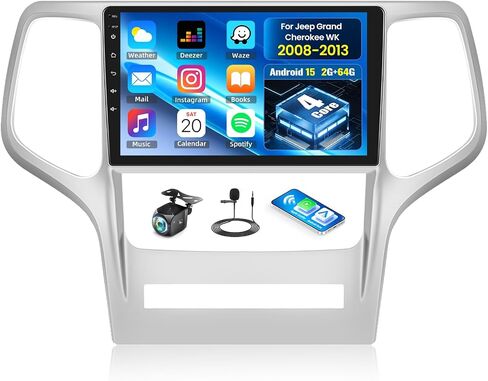[2+32G] ستيريو سيارة Android 11 لسيارة Jeep Grand Cherokee WK 2008-2013 مع Apple Carplay اللاسلكي وAndroid Auto، راديو سيارة 9 بوصة مع راديو بلوتوث FM/RDS واي فاي GPS ونظام ملاحة مزدوج USB+AHD كاميرا احتياطية in Kuwait