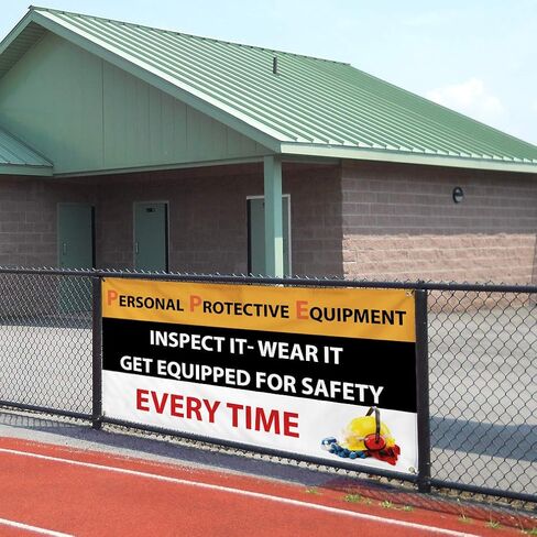 Vinyl Banner Multiple Sizes Personal Protective Equipment Safety Industrial & Craft Outdoor Weatherproof Industrial Yard Signs Black 4 Grommets 16x40Inches in Saudi Arabia